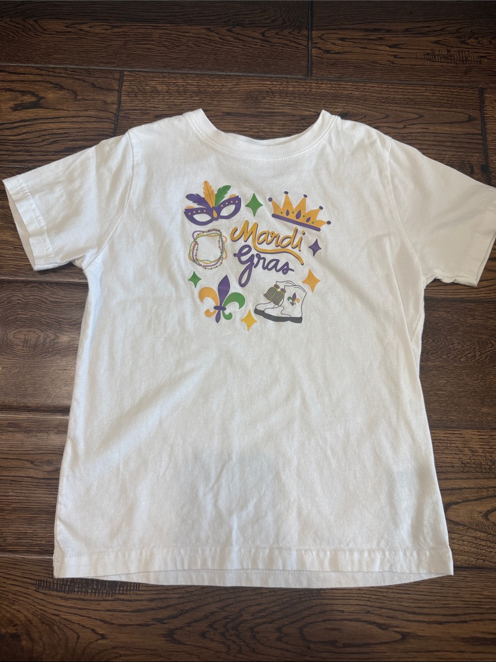 Sweet Wink White Kids Mardi Gras Graphic Tee with Purple, Green & Gold Accents